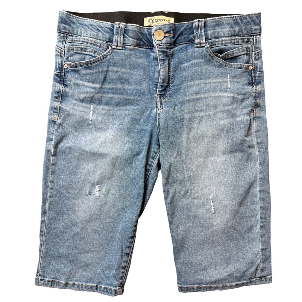 Democracy Shorts Womens 14 "Ab" technology Blue Distressed Denim